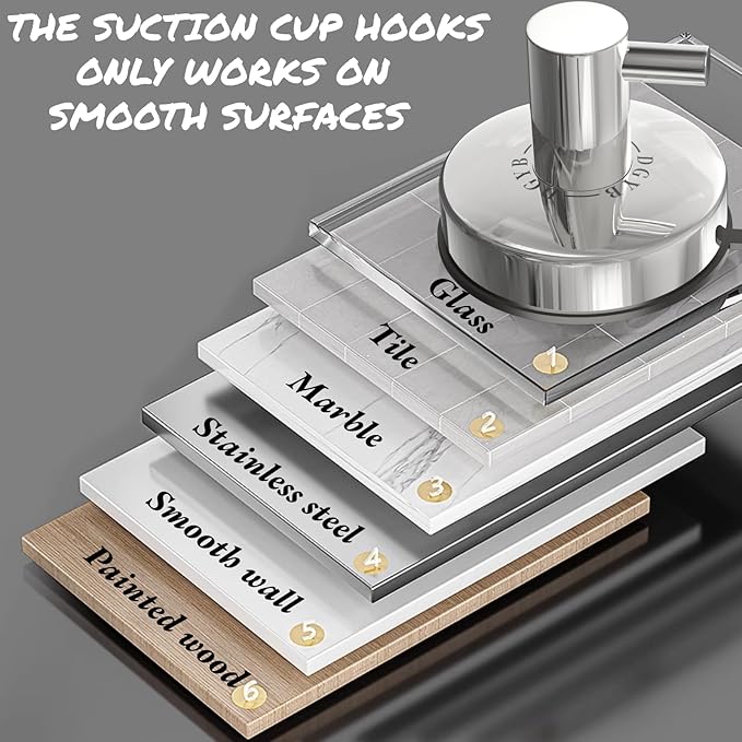 DGYB Suction Cup Hooks - 15LB Shower Hooks for Inside Shower, Stainless Steel No Drill Wall Hook Set of 2 Chrome Towel Hook for Bathrooms, Loofah, Robe-NeatNest