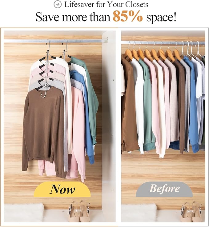 Space Saving Clothes Hangers – 5-in-1 Shirt & Coat Hangers with Non-Slip Foam, Stainless Steel Tiered Closet Organizer for Sweatshirts, Hoodies, Sweaters, T-Shirts – 4 Pack by ZNBEN-NeatNest