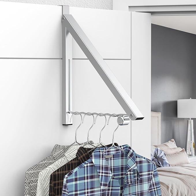 Clothes Drying Rack for Laundry Room Organization,Foldable Over The Door Drying Racks for Saving Space Silver 1 Pack-NeatNest