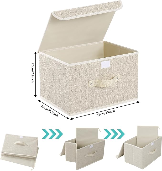 Fabric Storage Bins Cube Organizers with Flip-Top Lid and Handles,Storage Boxes for Organizing Home,Office,and Closet,Grey and Beige,3 Pack 13 X 9.1 X 7.9 in-NeatNest