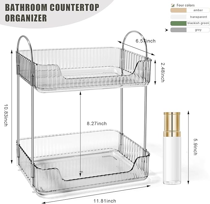 Bathroom Counter Organizer Countertop Storage Skincare Countertop Makeup Organizer Cosmetics Skincare Organizers Holder for Perfume-Grey-silver pole-NeatNest