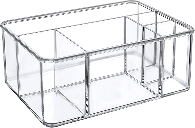 Amazing Abby - Felicia - Plastic Flatware Organizer, 5-Compartment Utensil Holder, Paper Plate Holder, Cutlery and Silverware Storage for Countertop, Perfect Storage Solution for Home and Restaurant