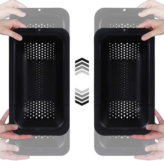 BLUE GINKGO Sink Colander Baskets - (Pack of 2) Wash Vegetables and Fruits, Drain Cooked Pasta and Dry Dishes - Extendable - New Home Kitchen Essentials (2 Black)-NeatNest