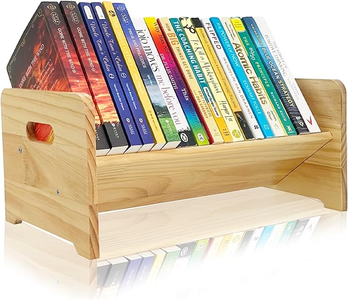 Desktop Bookshelf Organizer, Wood Office Tabletop Book Storage Rack, Tilting Bookcase for Books/Magazine Display,Small Desktop Bookshelf,Desk Shelf-NeatNest