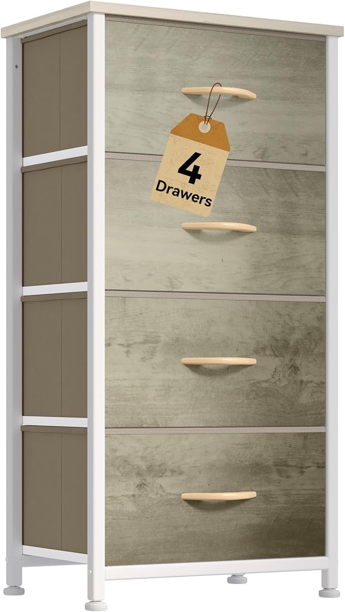 DWVO Dresser with 4 Drawers - Fabric Storage Tower, Organizer Unit for Room, Hallway, Hallway, Closets - Sturdy Steel Frame, Wooden Top & Easy Pull Fabric Bins (Oak Greige)-NeatNest