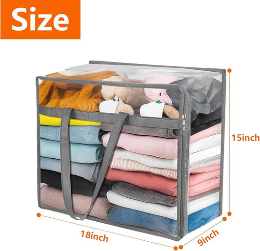 Budding Joy Clear Zippered Storage Bags for Clothes,40L Closet Organizers and Storage Containers Vinyl Moving Bag for Bedding, Linen, Blankets, Comforters, Clothing & Toys, Grey, 2 Pack-NeatNest