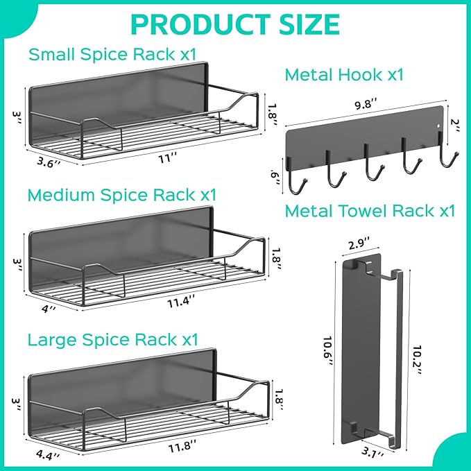 5 Pack Multifunctional Magnetic Shelves for Washing Machine & Refrigerator - Heavy Duty Laundry Room Organization System with Tool Hooks, Metal Storage Baskets (Grey)
