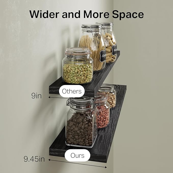 BAYKA Floating Shelves for Wall, 36 inches Long Wall Mounted Rustic Wood Shelves for Bathroom, Bedroom, Living Room, for Books/Storage/Decor with 30lbs Capacity๏ผBlack,Set of 3-NeatNest