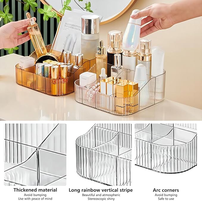 DASITON Large Capacity Makeup Brush Holder,8 Slot Makeup Brush Cup,Vintage striped Make Up Brush Holder,for Vanity Decor,Bathroom Countertops,Desk Storage Container,Cosmetic Display cases(Clear-XL)-NeatNest