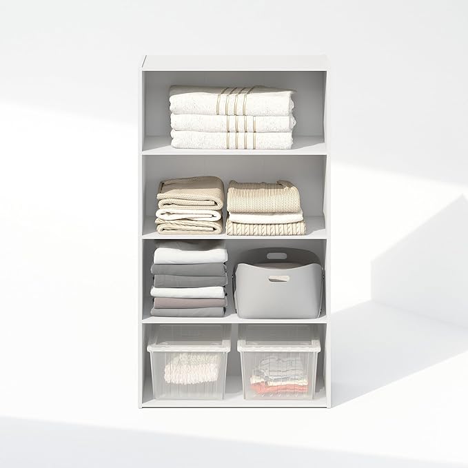 Furinno Reed 4-Tier Multipurpose Open Shelf Clothing & Closet Storage Organization, White-NeatNest