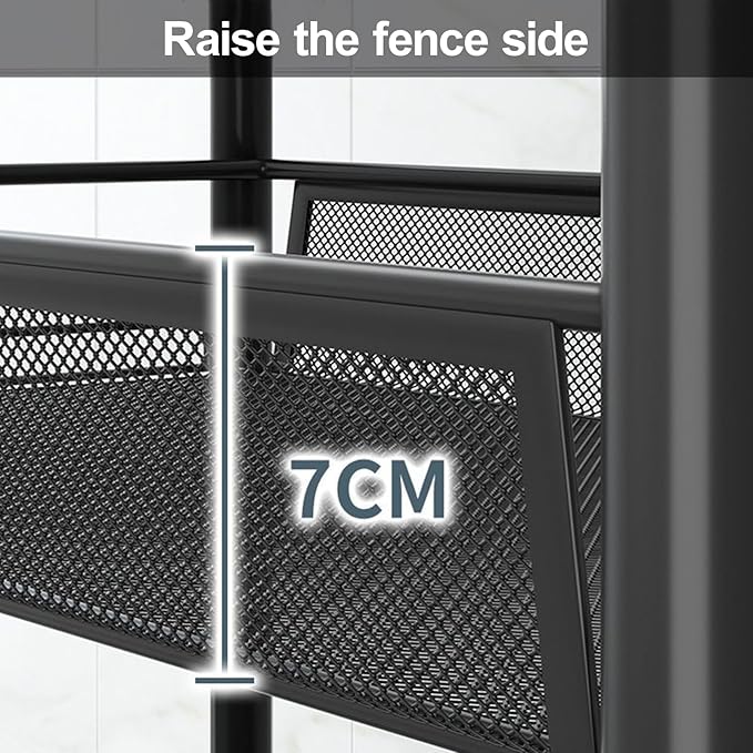 5 Tier Rolling Storage Cart Metal Utility Cart Stackable and Removable Kitchen Metal Mesh Storage Shelves with Wheels Heighten Guardrail for Kitchen, Dorm, Bedroom, Bathroom Black 5-Layers