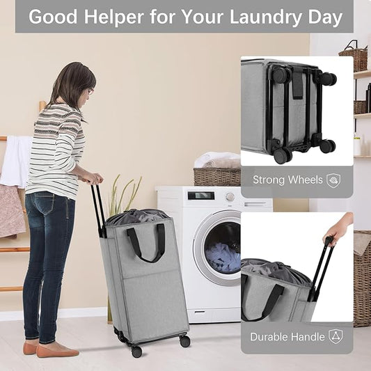 Bukere Rolling Laundry Hamper with Wheels, Large 90L Freestanding Collapsible Laundry Basket Bag for Clothes Storage, Heavy Duty Removable Wheeled Cart for College Dorm Apartment Laundry Room Bathroom-NeatNest