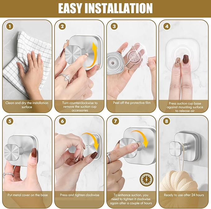 BKV Suction Cup Hooks for Shower,Heavy Duty Shower Hooks for Bathroom Wall,Glass Windows,Smooth Doors to Hang Towels,Robes,Coat,Reusable Suction Cup Wreath Hanger for Christmas Wreaths-Silver(2 Pack)-NeatNest