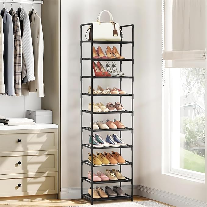 barsone Shoe Rack 10 Tiers, 20-25 Pairs Shoe Organizer Storage Shelf Stand Tower Shoe Rack, Space Saving Shoe Shelves Narrow Free Standing Shoe Rack for Closet Entryway Hallway Apartment Garage-NeatNest