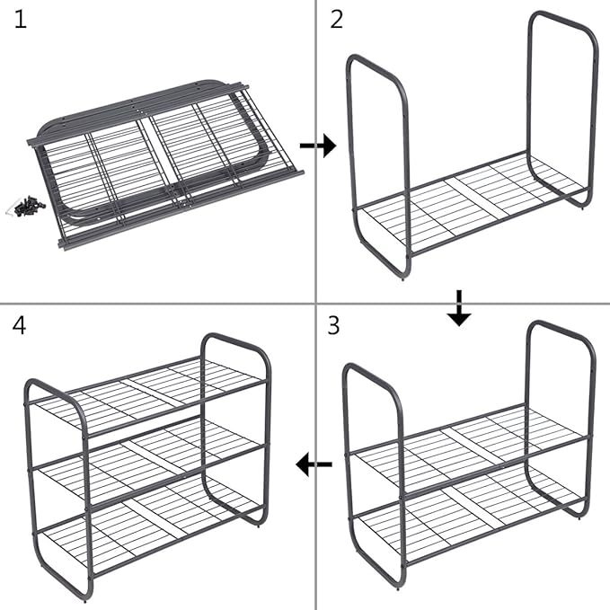 MAX Houser 3-Tier Metal Shoe Rack, Free Standing Shoe Storage Organizer, Wire Grid Shoe Tower for Closet Bedroom, Entryway, Gunmetal-NeatNest