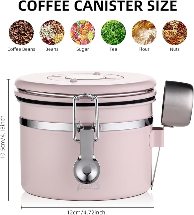 Bincoo Pink Coffee Canister, Large Stainless Steel Coffee Bean Storage Container with Date Tracker (800ML)-NeatNest