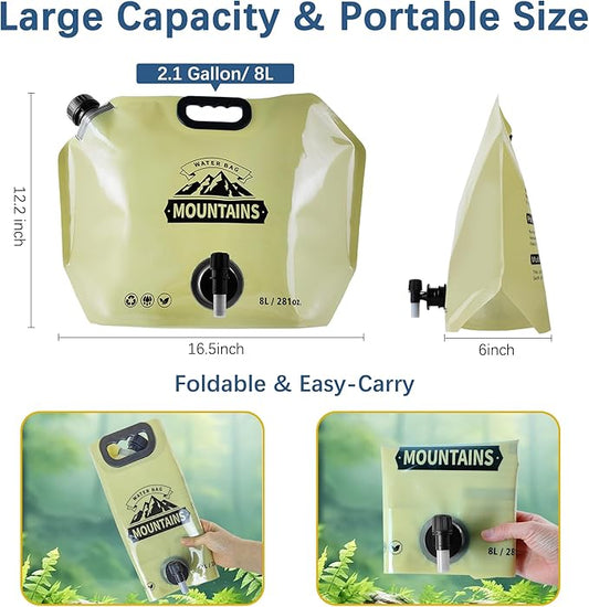 Camping Water Jug 2.1 Gallon Collapsible Water Container Portable Water Bag for Travel Outdoor Hiking BPA Free Lightweight (Beige (2.1Gal), 1)-NeatNest
