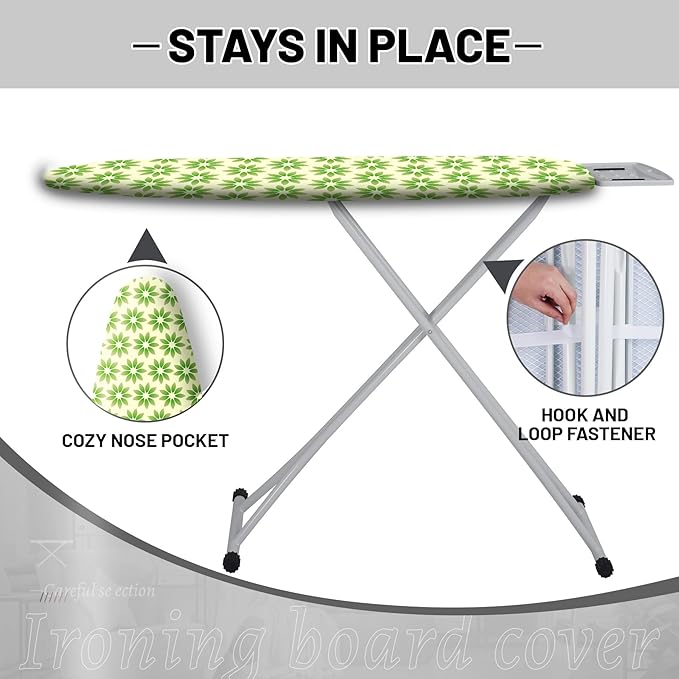 Extra Thick Ironing Board Cover and Pad, Spring Flower 15x54 Ironing Board Cover, Resist Scorching and Staining,Elastic Edges,Green