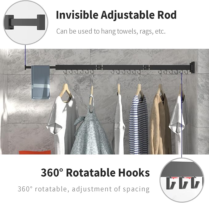 BESTHLS Wall Mounted Portable Clothes Drying Rack with Space Saver Clothes Hangers Design Universal for Balcony Mudroom Bedroom Kitchen Foldable Laundry Rack (3-Pole Black)