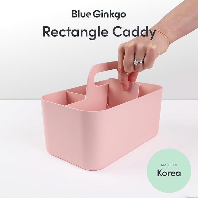 BLUE GINKGO Stackable Organizer Caddy – Korean-Made Portable Tote for Bathroom, Office, Crafts, or School Supplies (Rectangle, Pink)-NeatNest