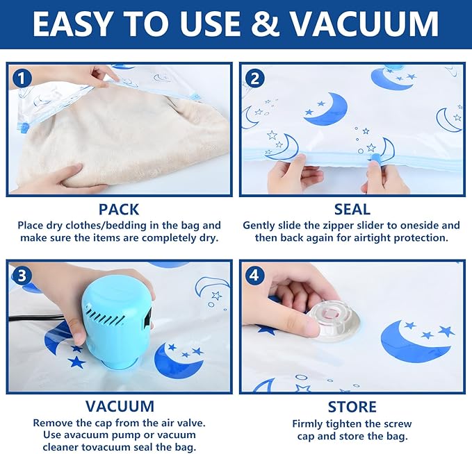Vacuum Seal Bags for Clothing with Electric Pump,16 Pack Space Saver Bags (4 Jumbo, 4 Large, 4 Medium, 4 Small) Vacuum Storage Bags for Travel,Bedding,Blankets-NeatNest