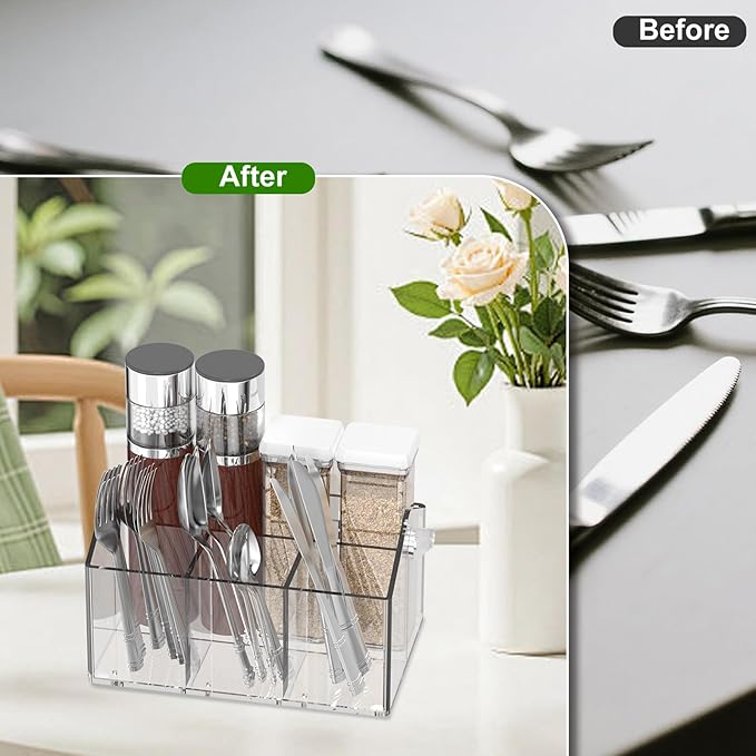 Acrylic Utensil Holder - Silverware Organizer for Kitchen, Table, Indoor Outdoor Use Space-Saving, For Buffet, Picnic Party