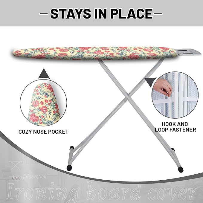Extra Thick Ironing Board Cover and Pad, Floral Farmhouse 15x54 Ironing Board Cover, Resist Scorching and Staining,Elastic Edges,Vintage Beige