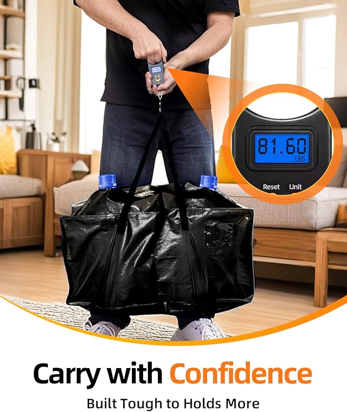 12 Pack Extra Large Moving Bags, Heavy Duty Packing Bags with Zippers and Handles for Space Saving, Clothes Storage, College Essentials, Travel, Black