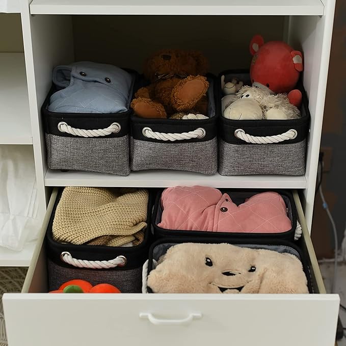 TheWarmHome Storage Basket for Organizing - 12x8x5.2 inch 1 Pack Fabric Storage Cubes, Baskets for Gifts Empty for Closet Organizer Dog Gift Cloth Toy (Grey & Black)-NeatNest