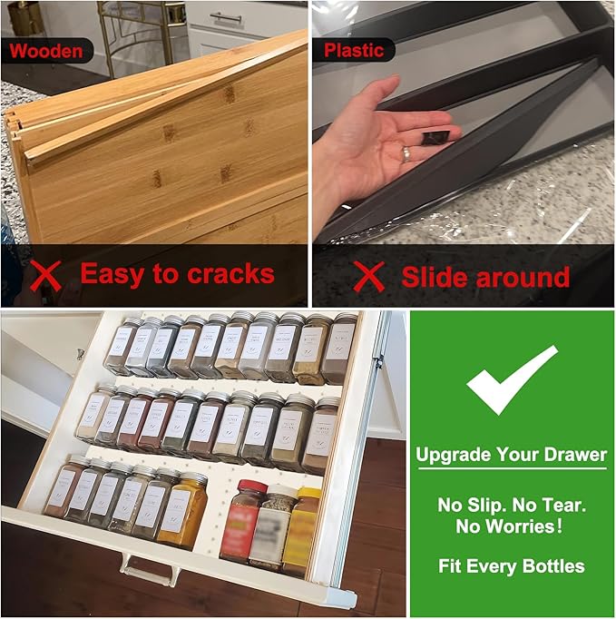 Gosmol Spice Drawer Organizer insert, Adjustable & Non-Slip Silicone Spice Drawer Liner, in Drawer Spice Organizer for Seasoning Jars and Spices Bottles Spice Rack -Pearl-NeatNest