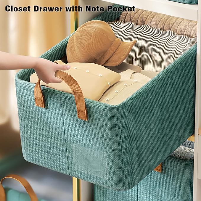 AARAINBOW 4 Pcs Closet Clothes Organizer with Handle, Fabric storage Box with Steel Frame Stackable Shelf Storage Baskets Foldable Storage Baskets for Organizing clothes Toys, 23L (4 Green)-NeatNest