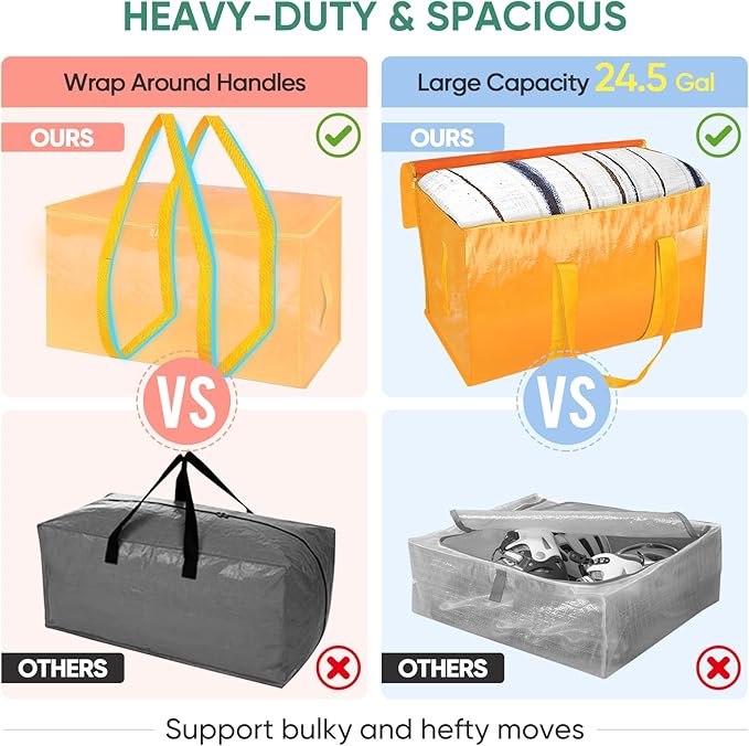 BALEINE 2-Pack Oversized Moving Bags with Reinforced Handles, Heavy-Duty Storage Tote for Clothes, Moving Supplies (Light Yellow, 2-Pack)-NeatNest