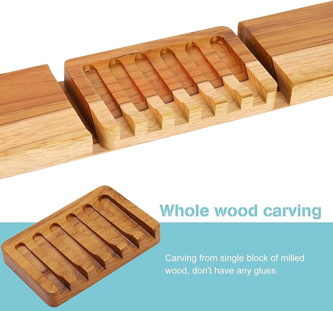 2PCS Self Draining Soap Dishes by HTB, Teak Wood Soap Holder, Soap Saver for Shower, Bathroom, Bath Tub, Kitchen Sponges, Easy Dry Extend Soap Life-NeatNest