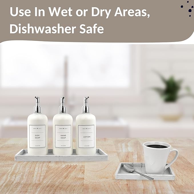 Countertop and Vanity Tray - 2 PC (11” and 7”) Shatterproof Silicone Kitchen and Bathroom Trays for Counter, Kitchen Soap Dispenser Tray, Vanity Trays for Bathroom, Perfume Key Tray-NeatNest