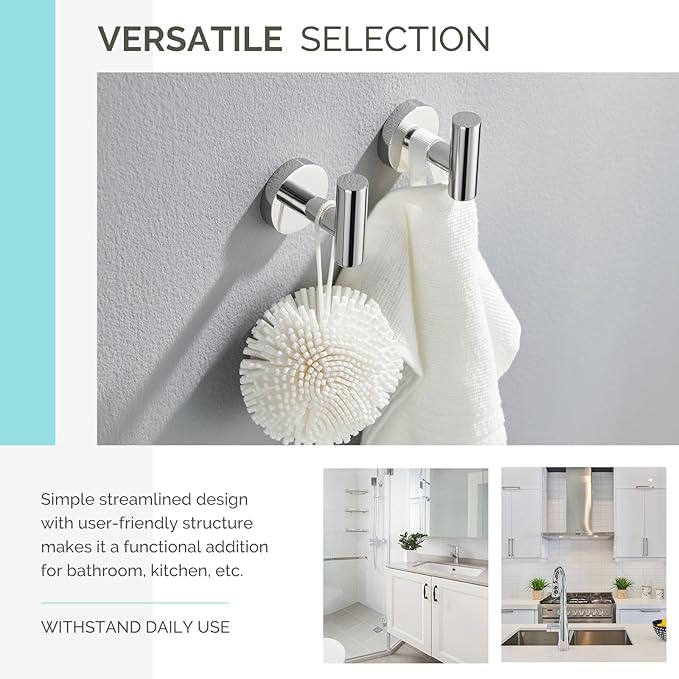 Bath Towel Hook 2 PCS, Angel Simple SUS304 Stainless Steel Kitchen Bathroom Towel Holder, Round Robe Hook Wall Mounted, Polished Chrome
