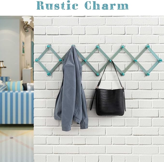 Beachy Coastal Wall Rack with 16 Hanging Hooks, Beach Decorations for Home, Nautical Style Wall Mounted Wood Coat Rack(Rustic Blue)-NeatNest