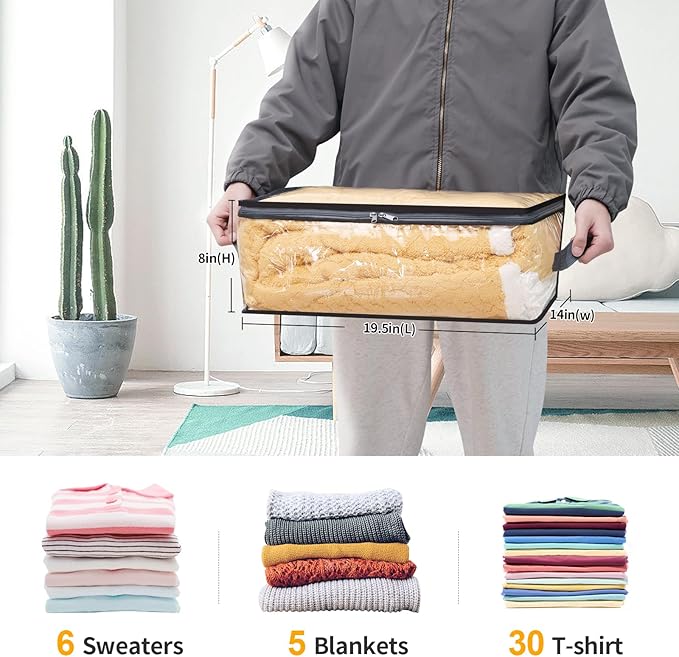Fixwal 6pcs Clear Blanket Storage Bags with Zipper, Plastic Storage Bags for Closet Clothes Comforter Toys Sweaters Bedding, Bed Sheet Organizers (35L, 9.5 Gallons)-NeatNest