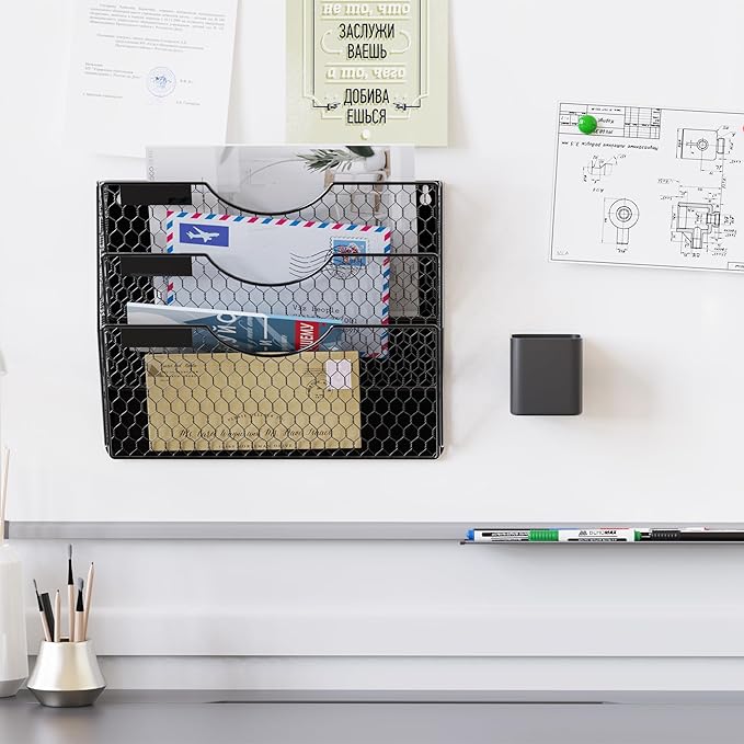 3-Tier Magnetic File Holder for File Cabinets, Refrigerator, Whiteboard, Magnetic Paper Holder, Magnetic Mail Holder, Black Magnetic Folder Holder