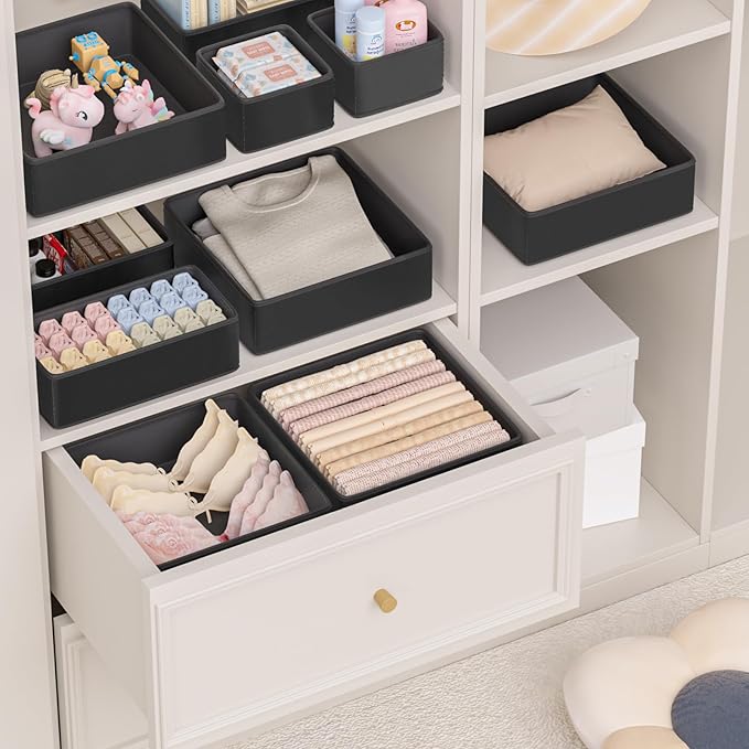 Vegan Leather Drawer Organizers,8 Pack Makeup Storage boxes,Vanity Drawer Luxury upgrade,Bedroom fabric Drawers replacement,bathroom organization and storage Optimal solution