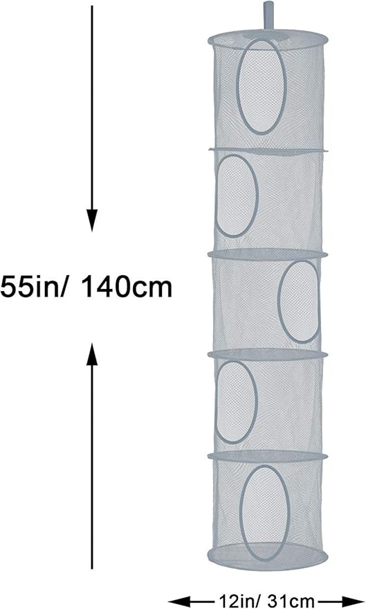 3Pcs Stuffed Animal Storage Foldable Stuffed Animal Net or Hammock Organizer, 5 Compartments Hanging Mesh Toy Storage Hammock for Kid Room Toys, Gloves, Hats, Socks(Grey)-NeatNest