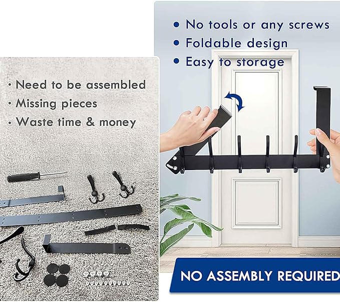 Over The Door Hooks, No Assembly Required Door Hanger Hook, Sturdy Over The Door Coat Rack, Over Door Hanger Door Hooks for Hanging Clothes, Towels, Hats, Matte Black