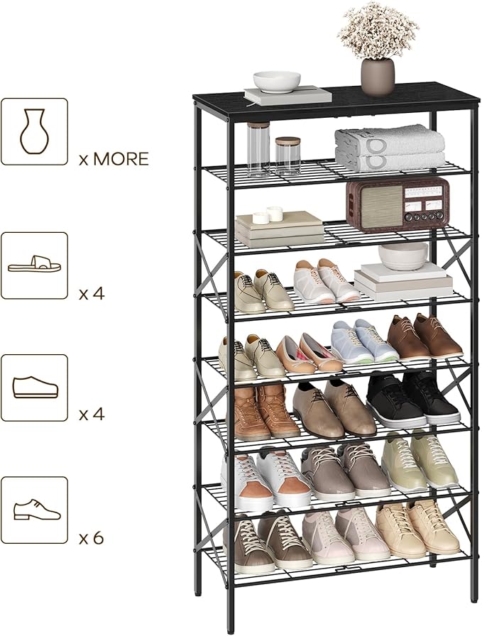 8 Tier Shoe Rack, Large Capacity Shoe Storage Organizer Holds 32 Pairs, Sturdy and Stable, for Entryway, Hallway, Closet, Dorm Room, Black SS08BB