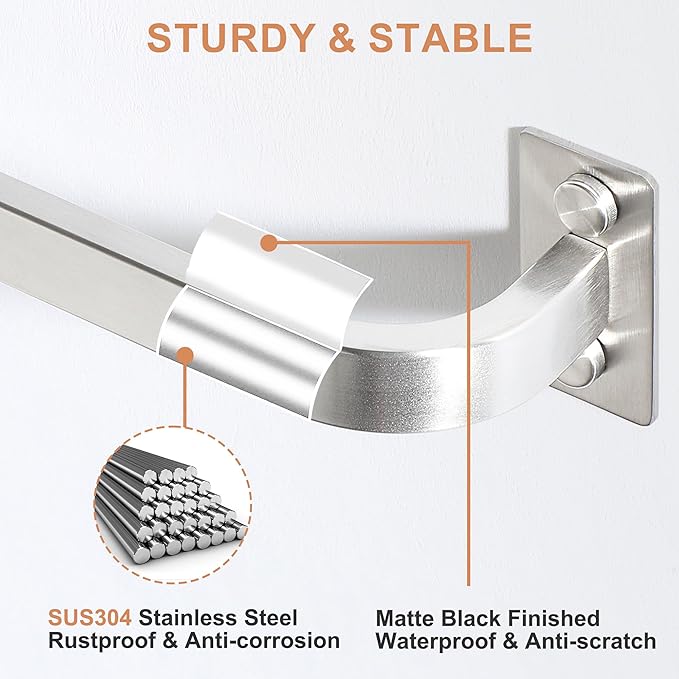 Bathroom Towel Bar, 24 inch Towel Racks for Bathroom Wall Mounted, SUS304 Stainless Steel Heavy Duty Towel Holder Bathroom Accessories Modern Home Decor, Brushed Finished