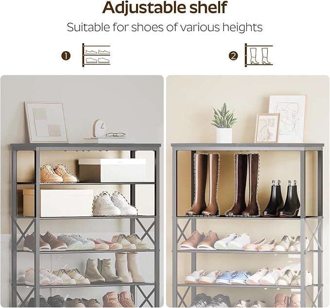 8 Tier Shoe Rack, Large Capacity Shoe Storage Organizer Holds 32 Pairs, Sturdy and Stable, for Entryway, Hallway, Closet, Dorm Room, Black SS08BB