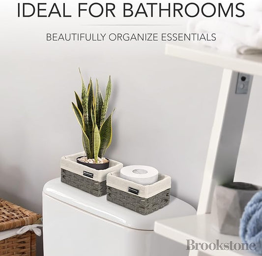 Brookstone Wicker Shelf Storage Basket Decorative Shelf Bin, bathroom organizers and storage, Boho Living Room Decor, Summer Storage 2025-3 Piece Set-NeatNest