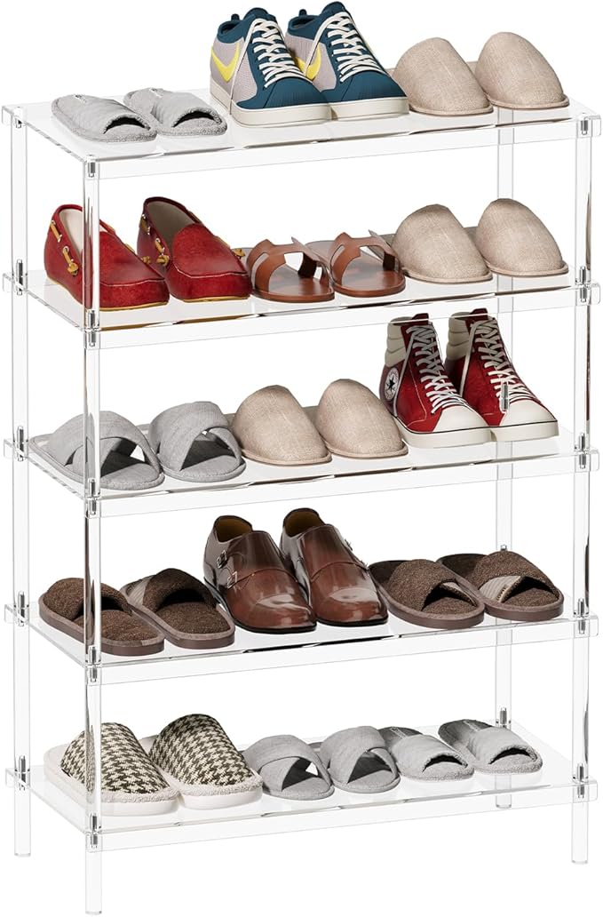 Aquiver 5-Tier Acrylic Shoe Rack - Clear Shoe Rack Organizer - Modern Shoe Storage Shelf, Holds 15-18 Pairs of Shoes for Entryway, Closet - 25.6'' L x 11.8'' W x 36.4'' H, Easy Assembly & Clean-NeatNest