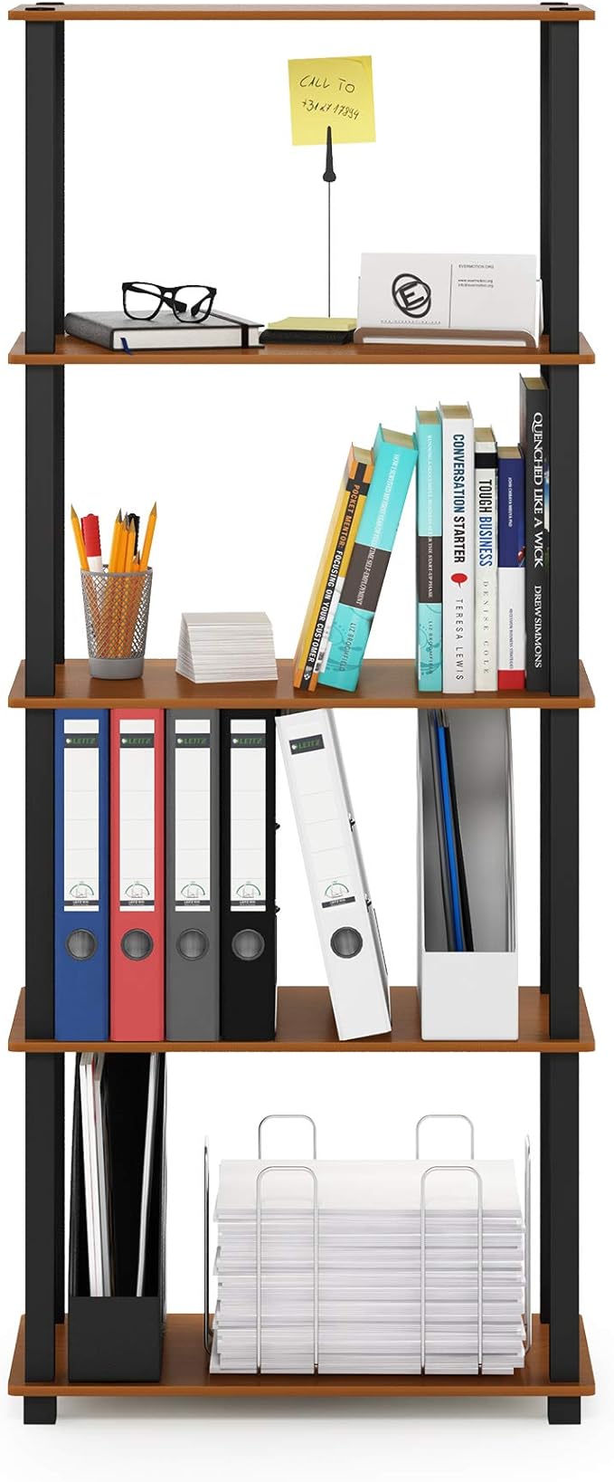 Furinno Turn-N-Tube 5-Tier Multipurpose Shelf / Display Rack / Storage Shelf / Bookshelf, Square Tubes, Light Cherry/Black-NeatNest