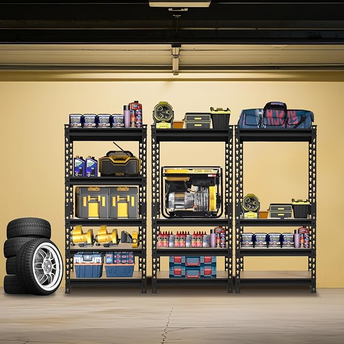 BIG RED Storage Shelving Unit, 5-Tier Adjustable, Heavy Duty Metal Garage Shelves/Utility Rack for Kitchen, Pantry, Basement, Bathroom, Laundry - 2,000 lbs Capacity, Black, 59" H x 28" W x 12" D-NeatNest