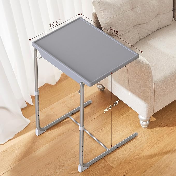 Adjustable TV Tray Table - TV Dinner Tray on Bed & Sofa, Comfortable Folding Table with 6 Height & 3 Tilt Angle Adjustments (Gray)-NeatNest