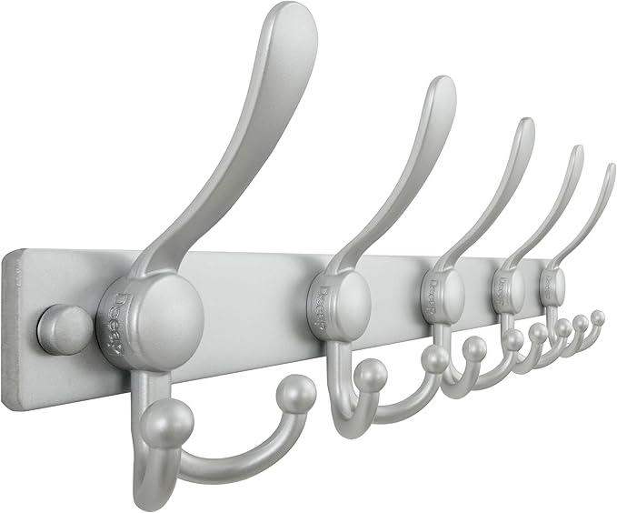 Dseap Coat Rack Wall Mount 2.0 Pro: Heavy Duty 300% Thicker, 16" Stud Mount, Stainless Steel Wall Coat Hooks Hanger for Clothes Jackets Hats Entryway Closet, MaxStrong Series, Silver